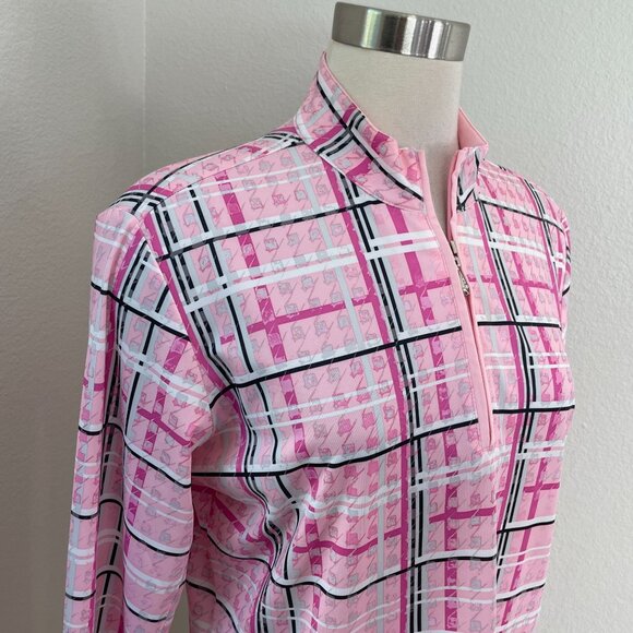 SanSoleil Womens Large Plaid Long Sleeve 1/4 Zip Golf Sun Shirt UV 50+ Cooling - Picture 2 of 10